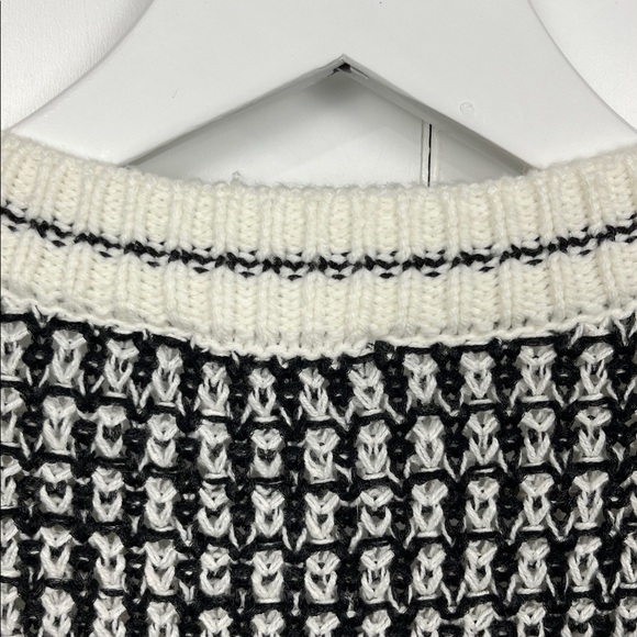 Talbots Womens Mixed Knit Open Front Cardi L Black White Texture Fringe Hemline - Picture 9 of 13